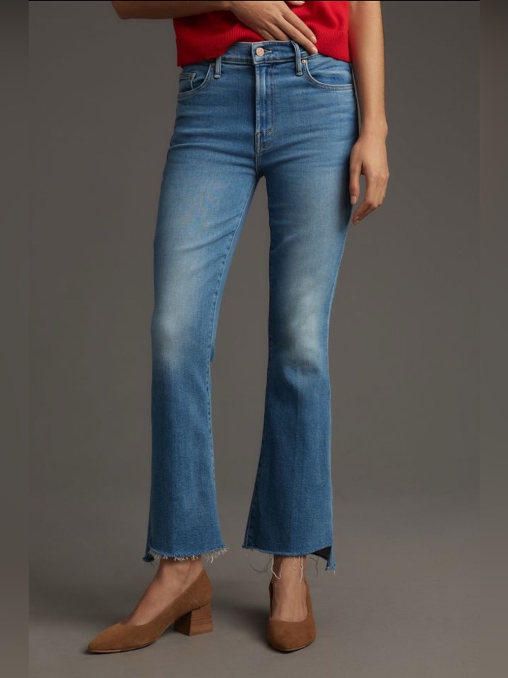 MOTHER The Insider Crop Step Fray Jeans 26 Wild Game High Rise Raw Hem Flare
